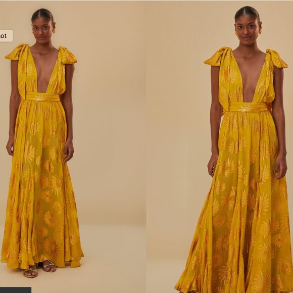 FARM Rio Dresses & Skirts - ISO Farm Rio Yellow Gold Sun Jacquard Maxi Dress